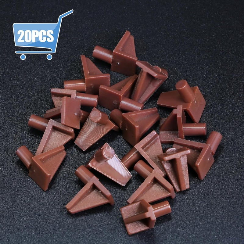 Jamiikury 20pcs Brown Shelf Pegs, 5mm Plastic Shelf Pins Shelf Support Pins, Cabinet Shelf Clips Shelf Holder Pins for Bookcase Cabinets Shelves Cupboard - Image 4
